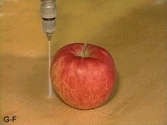 Разрезание яблока водой