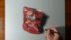 Реалистичное рисование мятой упаковки чипсов